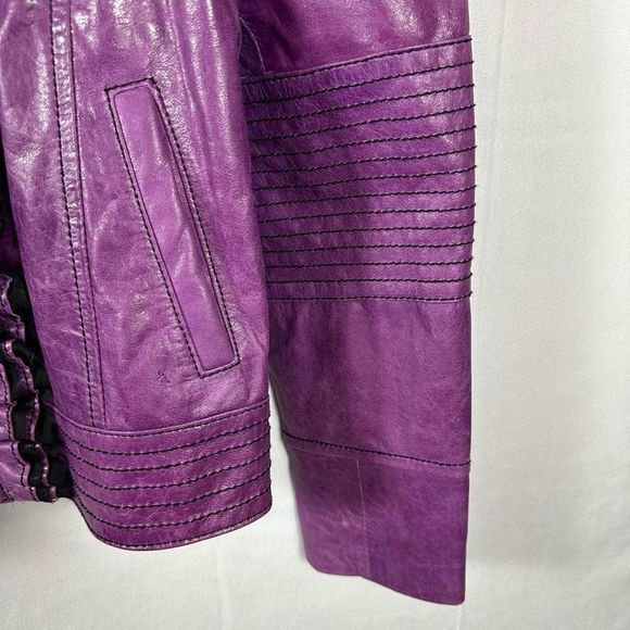 Royal Underground Leather Jacket Zip Sheer Black Ruffles Ornate Buttons Purple L - Picture 5 of 13